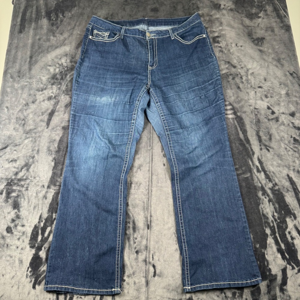 Lilla P Jeans Womens 20W Blue Dark Wash Thick Stitch Embroidered Pocket Flare